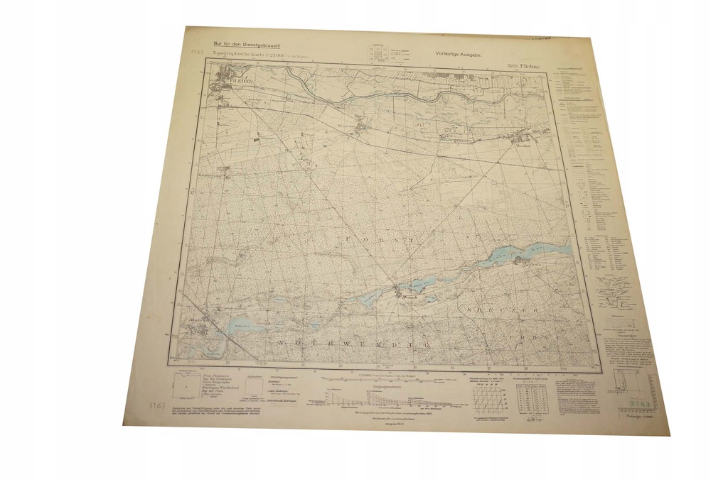 164. Mapa WIELEŃ Filehne 1:25.000 57x58,5cm 1940r.