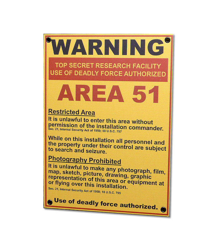 Tablica ostrzegawcza WARNING AREA 51 Yellow