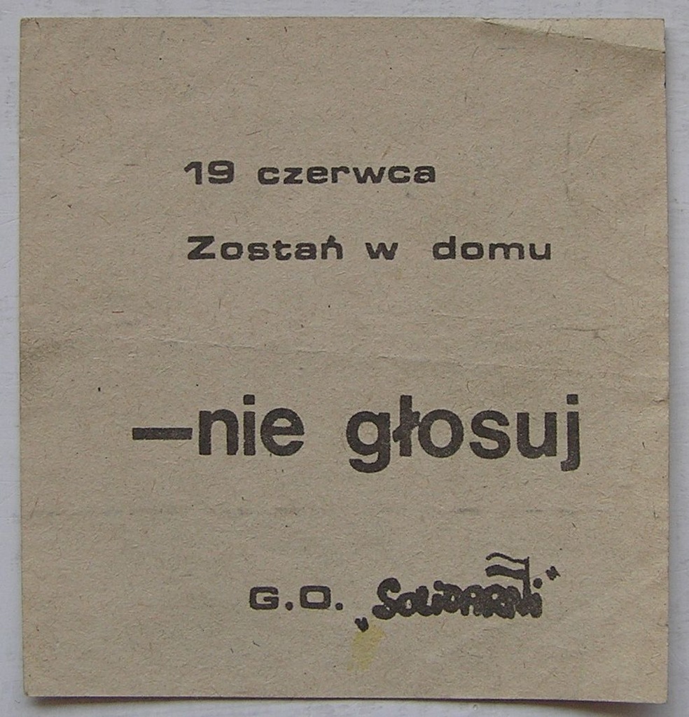 ULOTKA NIE GŁOSUJ 1988 GRUPY OPORU SOLIDARNI