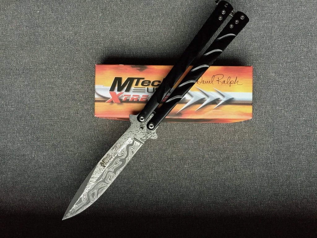 Nóż Mtech Twist Motylkowy Balisong M-tech Damast