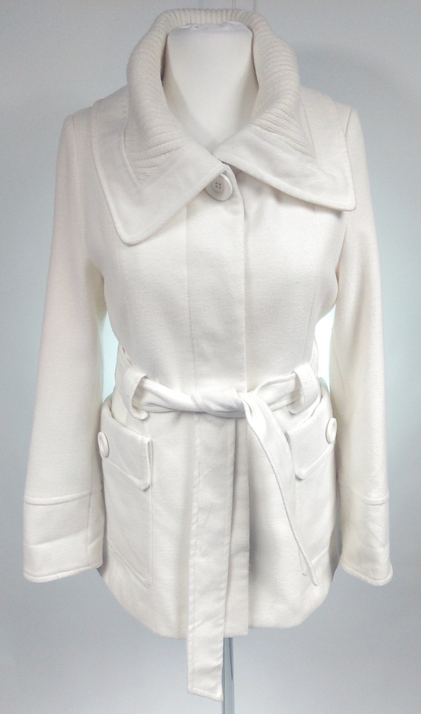 ATMOSPHERE płaszcz damski roz 44 biały z paskiem