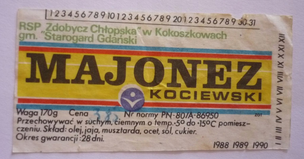etykieta - PRL - MAJONEZ - KOKOSZKOWY - STAROGARD