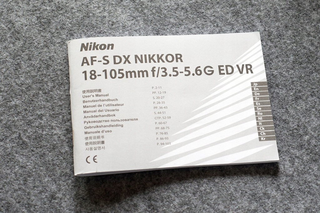 Instrukcja obsługi obiektyw Nikkor Nikon 18-105