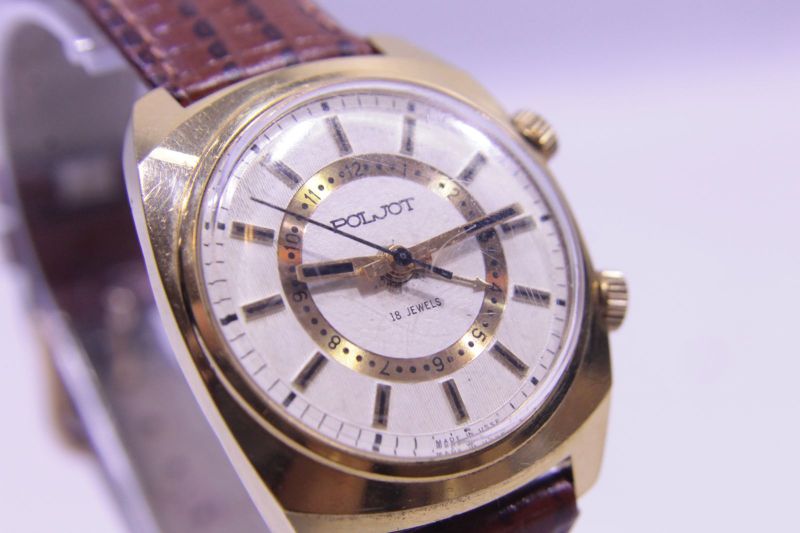 SZAŁOWY ZEGAREK POLJOT POLIOT 18 JEWELS BUDZIK