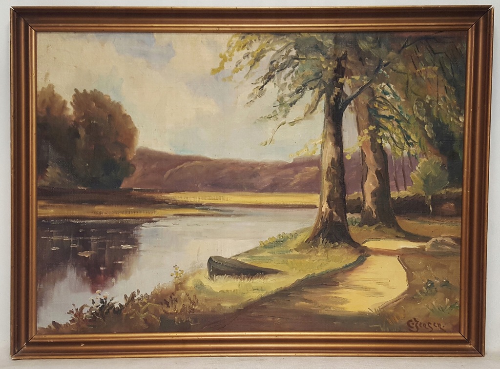 C.JENSEN - LEŚNE JEZIORKO, piękny obraz olejny