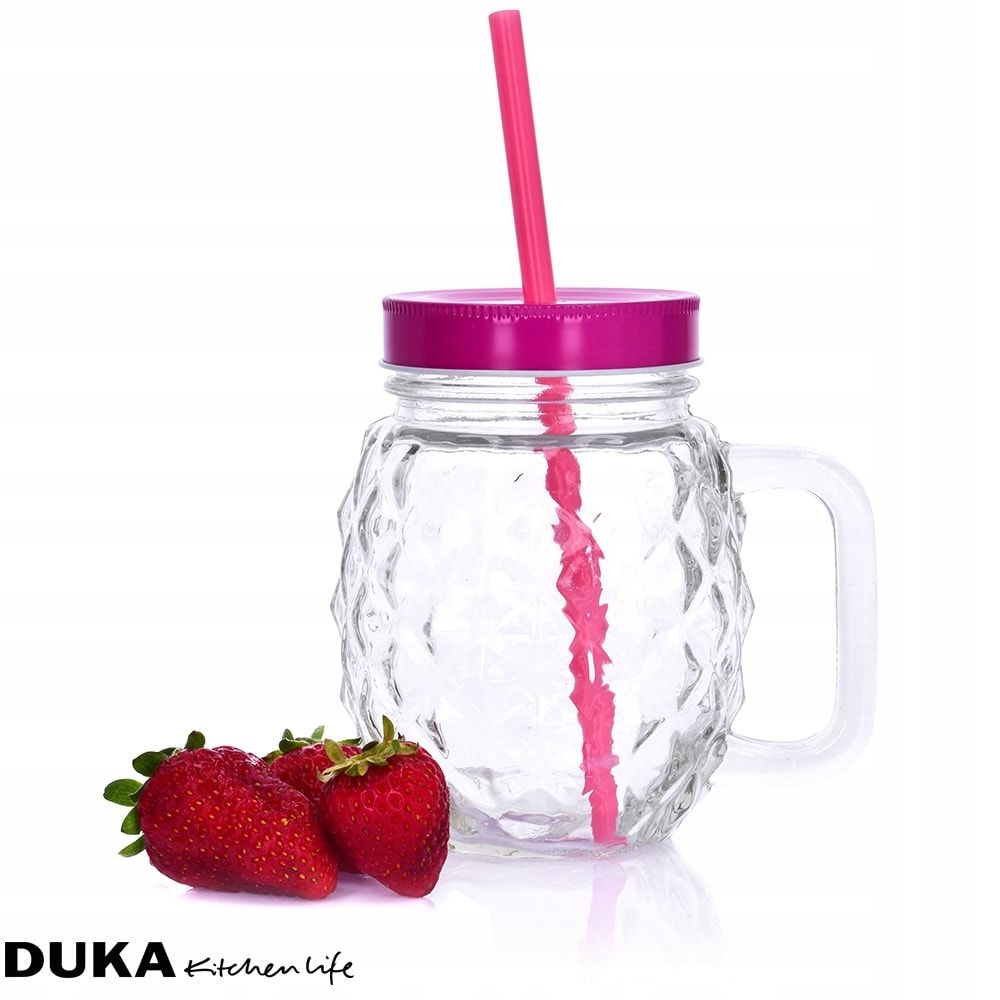 Słoik ze słomką z rurką kubek szklanka 500 ml DUKA