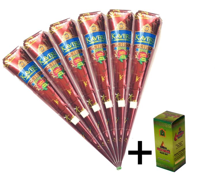 Henna Do Tatuażu w Stożku 6sztuk + olejek  KAVERI