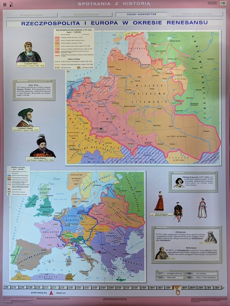 POLSKA I LITWA JAGIELLONÓW / RENESANS MAPA ŚCIENNA