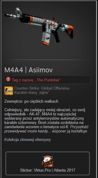 M4A4 Asiimov BS Battle Scared jak MW 1/5 CS:GO