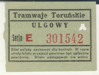 Bilet p/w Toruń Tramwaje Miejskie z reklamą