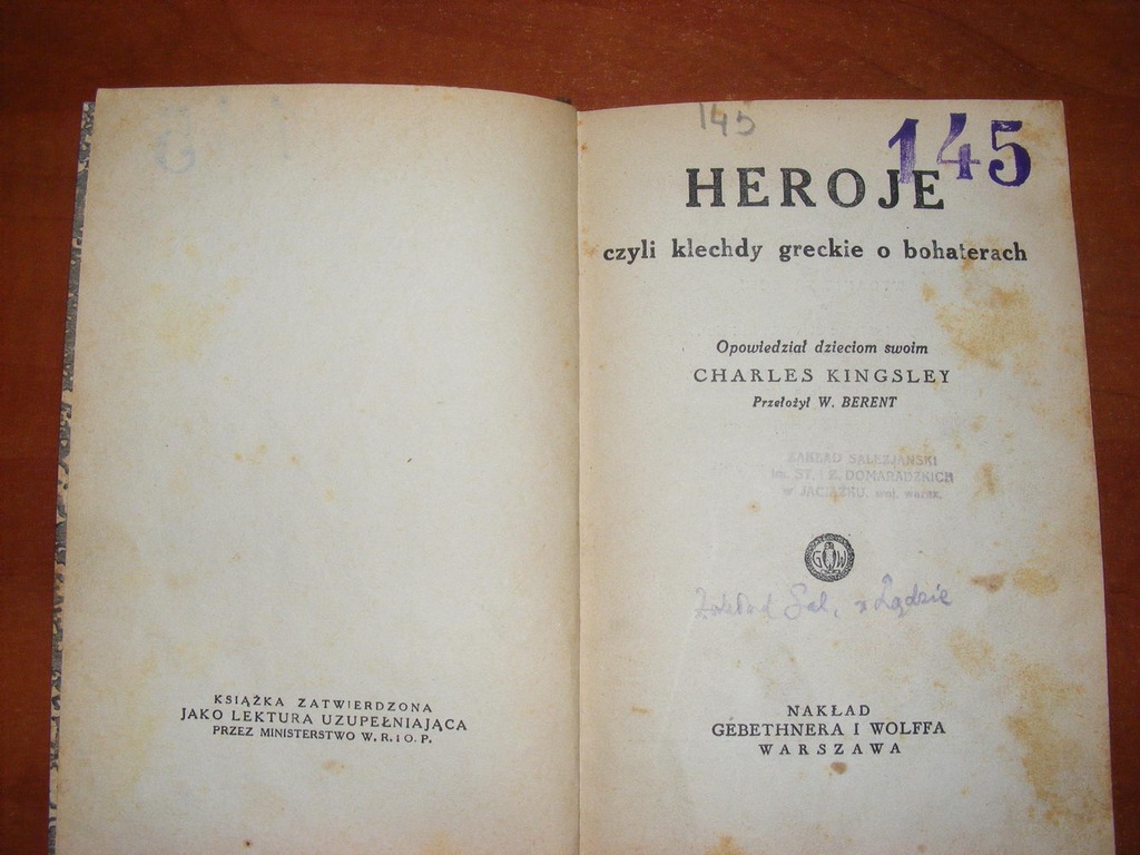 KINGSLEY -HEROJE KLECHDY GRECKIE O BOHATERACH 1935
