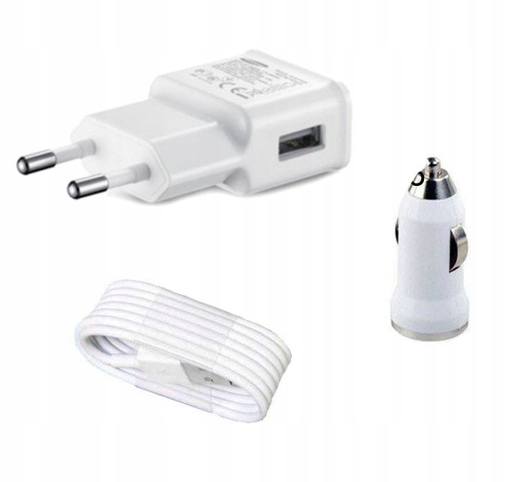 Adapter sieciowy samochodowy USB + kabel microUSB