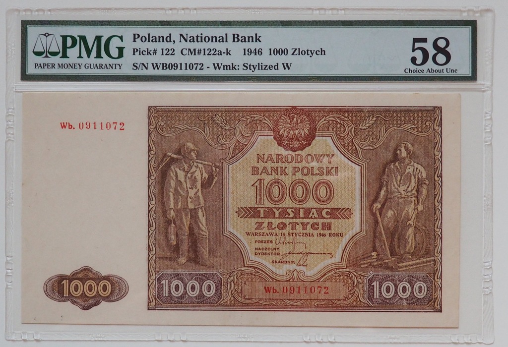 1000 zł 1946 ser Wb. (kropka) RZADKA - PMG 58