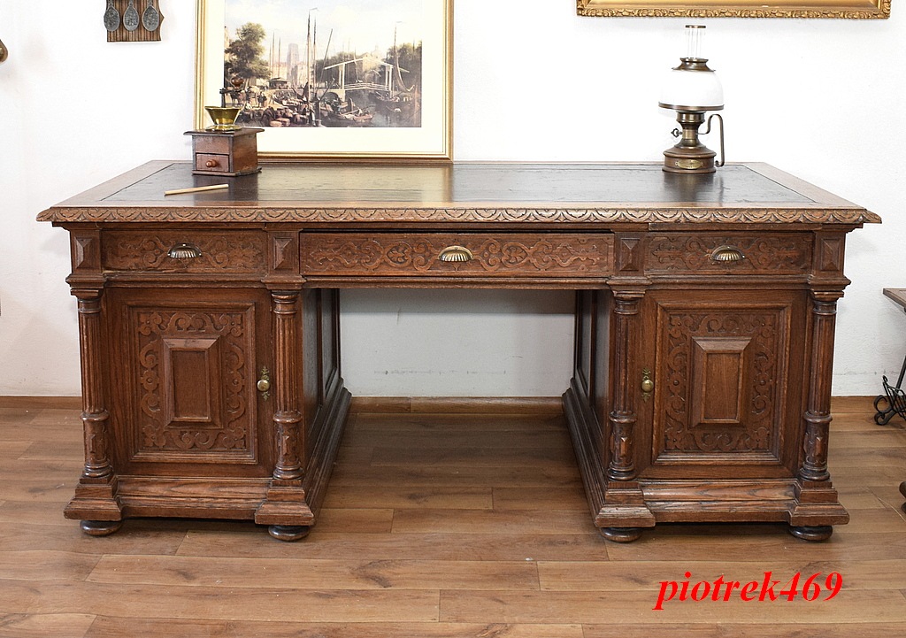 DUŻE STARE DĘBOWE BIURKO 190X96 - POMOCNICZE BLATY