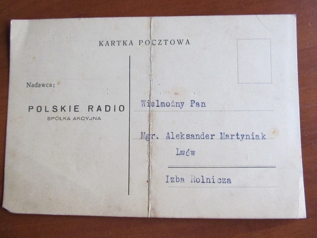 Kartka Pocztowa Polskie Radio rozgłośnia Lwów 1938