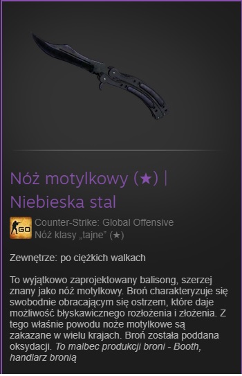 Nóż motylkowy | Niebieska stal CS GO Skin