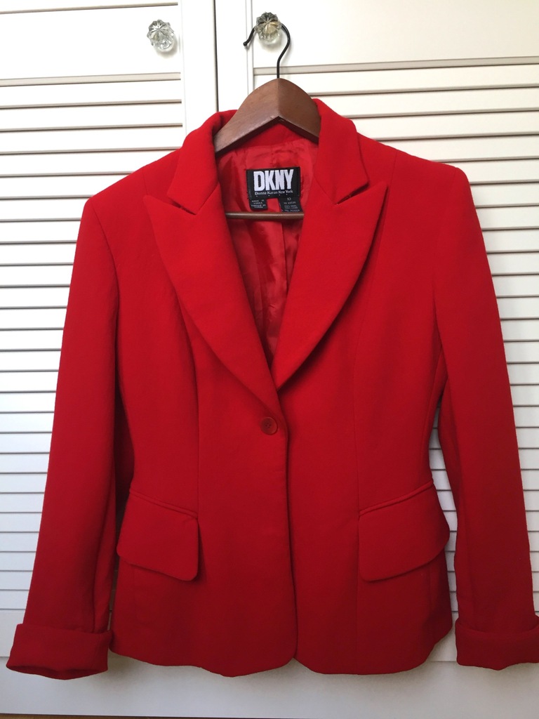 DKNY Donna Karan żakiet wełna czerwony