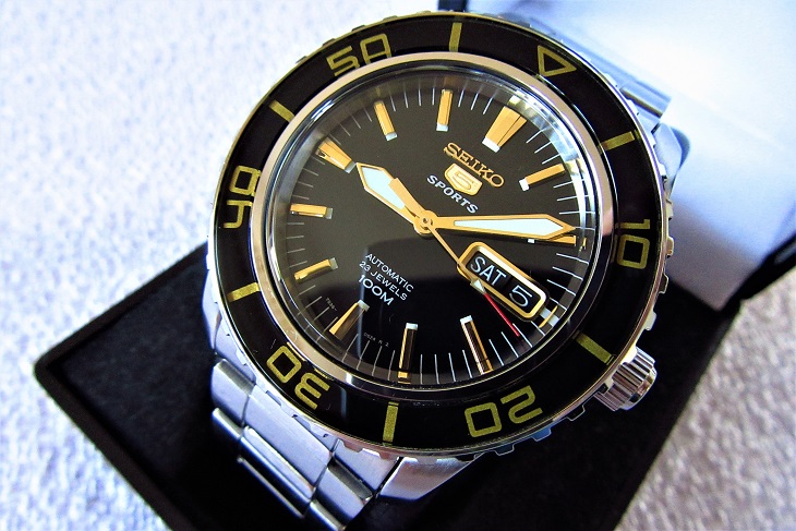 CZARNE_ SEIKO 5 AUTOMATIC _100m_F-F Fathoms__ IGŁA