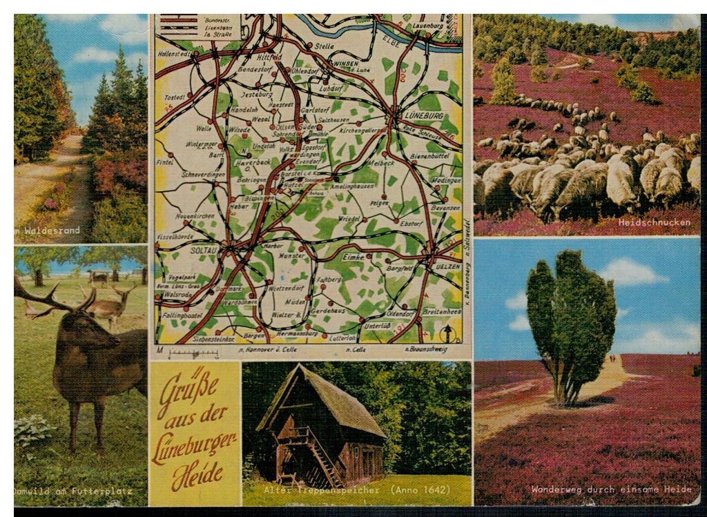 Pocztówka Niemcy Pustać Luneburska mapa obieg 1968