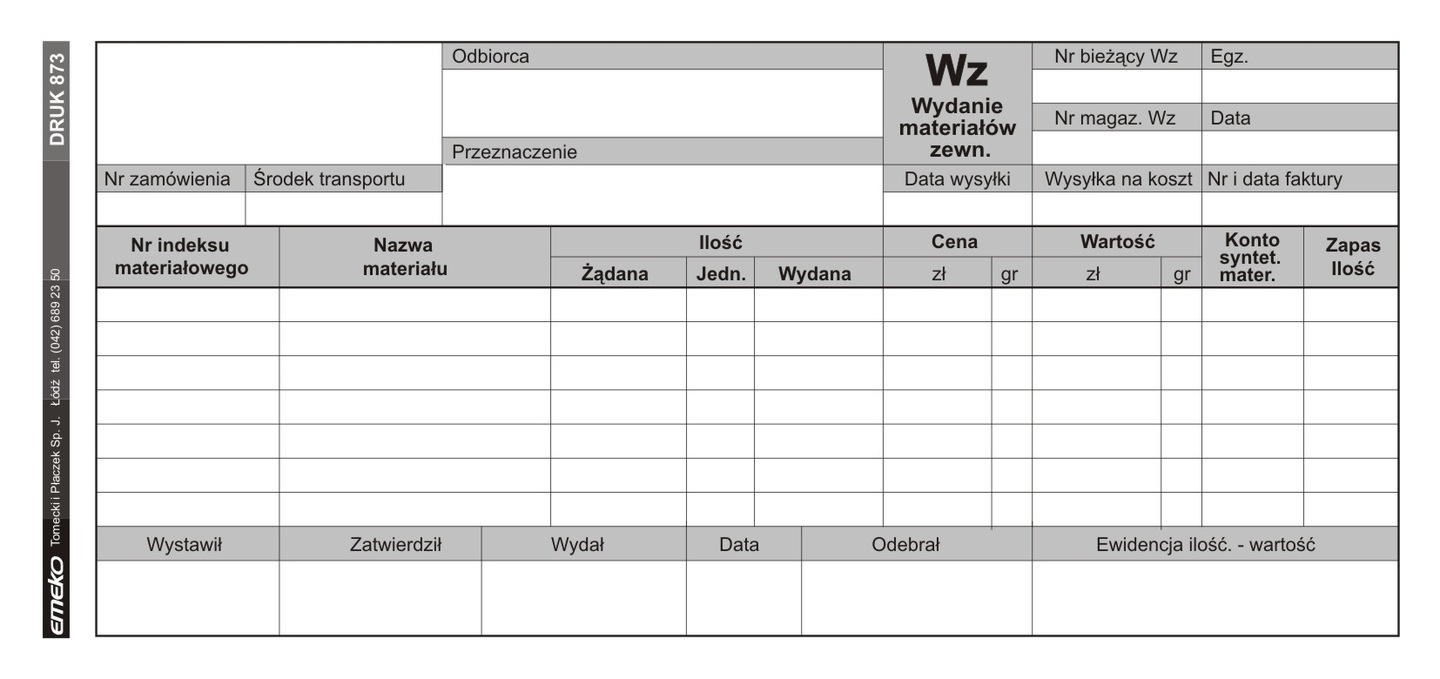 DRUK WZ WYDANIE MATERIAŁÓW ZEWN. 1/3 A4 EMEKO 7696911628 - Allegro.pl