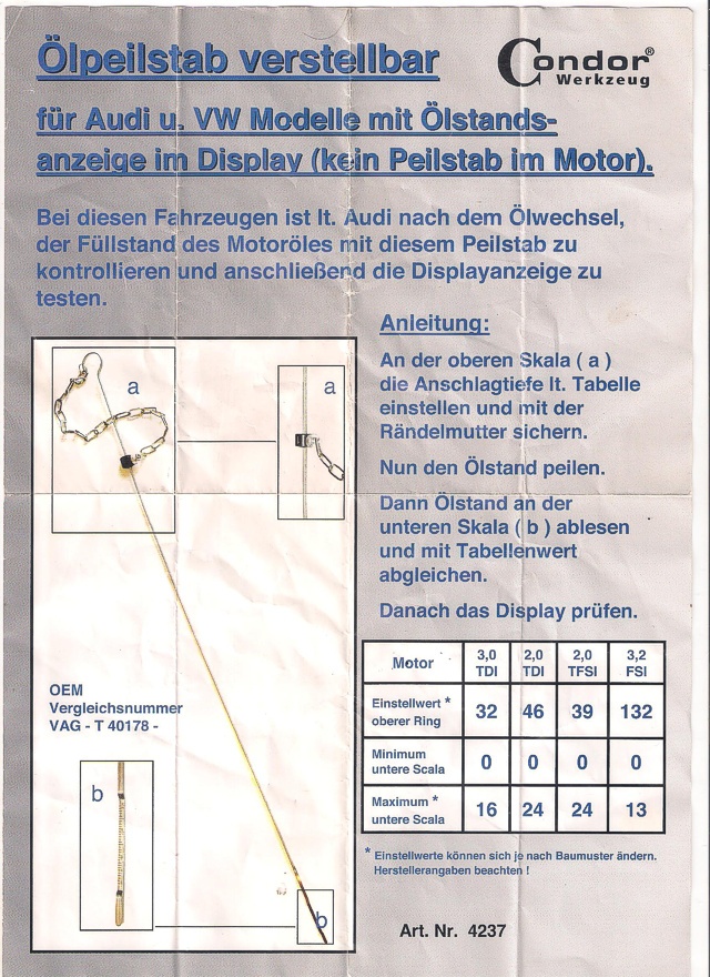 POZIOMU OLEJU AUDI 1.8/2.0/3.0 TFSI TDI FSI