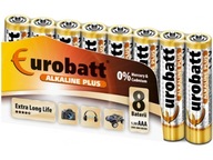 BATÉRIA ALKALINE PLUS AAA LR3 EUROBATT 8 KS