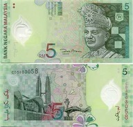 ~ Malezja 5 Ringgit 2004 P-47 POLIMER UNC Piękny