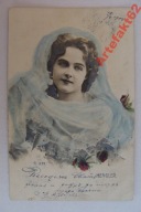 PANI Z WELONEM MODA przedwojenna POCZTÓWKA