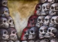 "Czaszki na złotym tle" akryl, papier