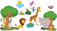 Naklejki dla dzieci na ścianę safari słoń zebra