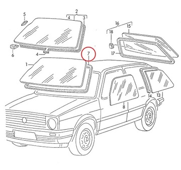 Уплотнитель переднего стекла VW Golf 2 / Jetta 2 Mk2