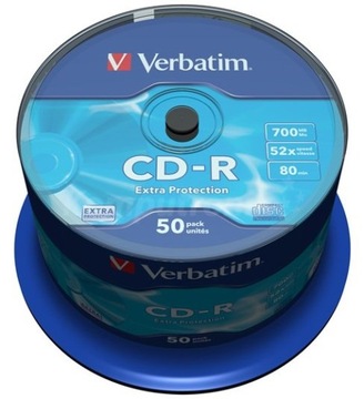 PŁYTA CD-R VERBATIM, 700MB, PRĘDKOŚĆ 52X, CAKE, 50