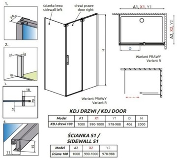 kabina RADAWAY ESPERA KDJ 100x100 PRAWA PRZEJRZYST