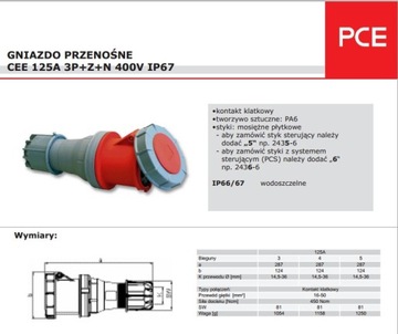 Розетка переносная PCE 125А/5п 245-6 IP67