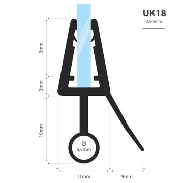 Уплотнитель для душевой кабины 200см 3,5 5 мм UK18