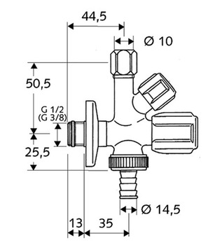 SCHELL Комбинированный угловой клапан 1/2x3/8/x3/4