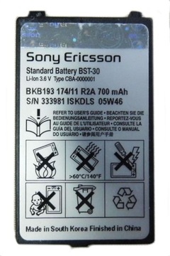 ОРИГИНАЛЬНЫЙ АККУМУЛЯТОР BST-30 SONY ERICSSON K700i T220 T226