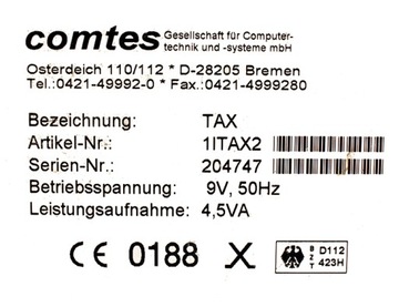 TAX COMTES 204747 9V 50Hz