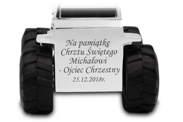 Копилка Экскаватор с ГРАВИРОВКОЙ на крещение годовалого ребенка.