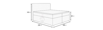 ŁÓŻKO KONTYNENTALNE MEDIOLAN III - 140X200 Wariant A1 - z 4 szufladami