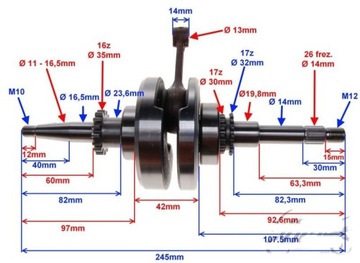 КОЛЕНВАЛ SCOOTER SCOOTER 4T GY6 50 куб.см + сальники - насос 16z