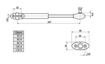 Газлифт, мебельный актуатор 60N REJS QUALITY