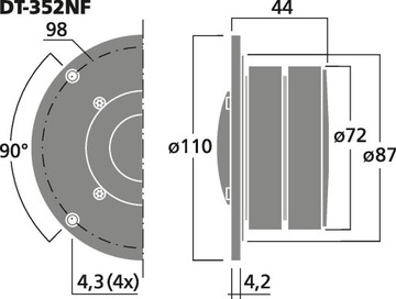 Высокочастотный динамик MONACOR DT-352NF, среднеквадратичное значение 80 Вт, 8 Ом, 91 дБ
