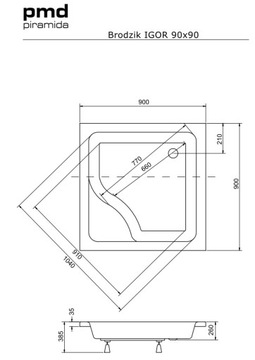 АКРИЛОВЫЙ ДУШЕВОЙ ПОДДОН глубиной 90x90 + каркас и корпус