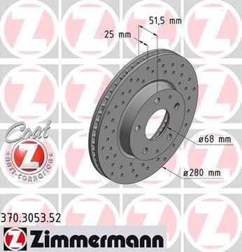 ДИСКИ ПЕРЕДНИЕ ZIMMERMANN SPORT MAZDA 3 BM 13- 280мм