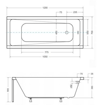 BESCO MODERN АКРИЛОВАЯ ВАННА 120x70 + АВТОМАТИЧЕСКАЯ + НОЖКИ