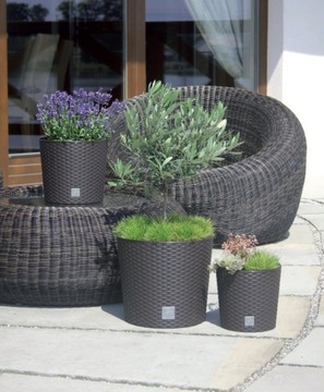 Doniczka + wkład RATTAN 25 x h23cm Biała Osłonka