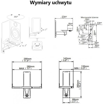 UCHWYT DO GŁOSNIKÓW KOLUMN NAŚCIENNYCH ŚCIENNYCH Z KOŁKAMI ZASISKI HIT