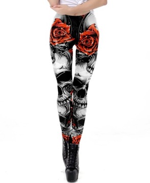 WYSZCZUPLAJĄCE LEGGINSY 3D Róża czaszka S