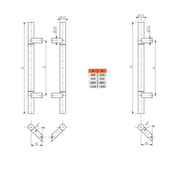 ручка-ручка дверная ручка INOX fi32mm300/500/45